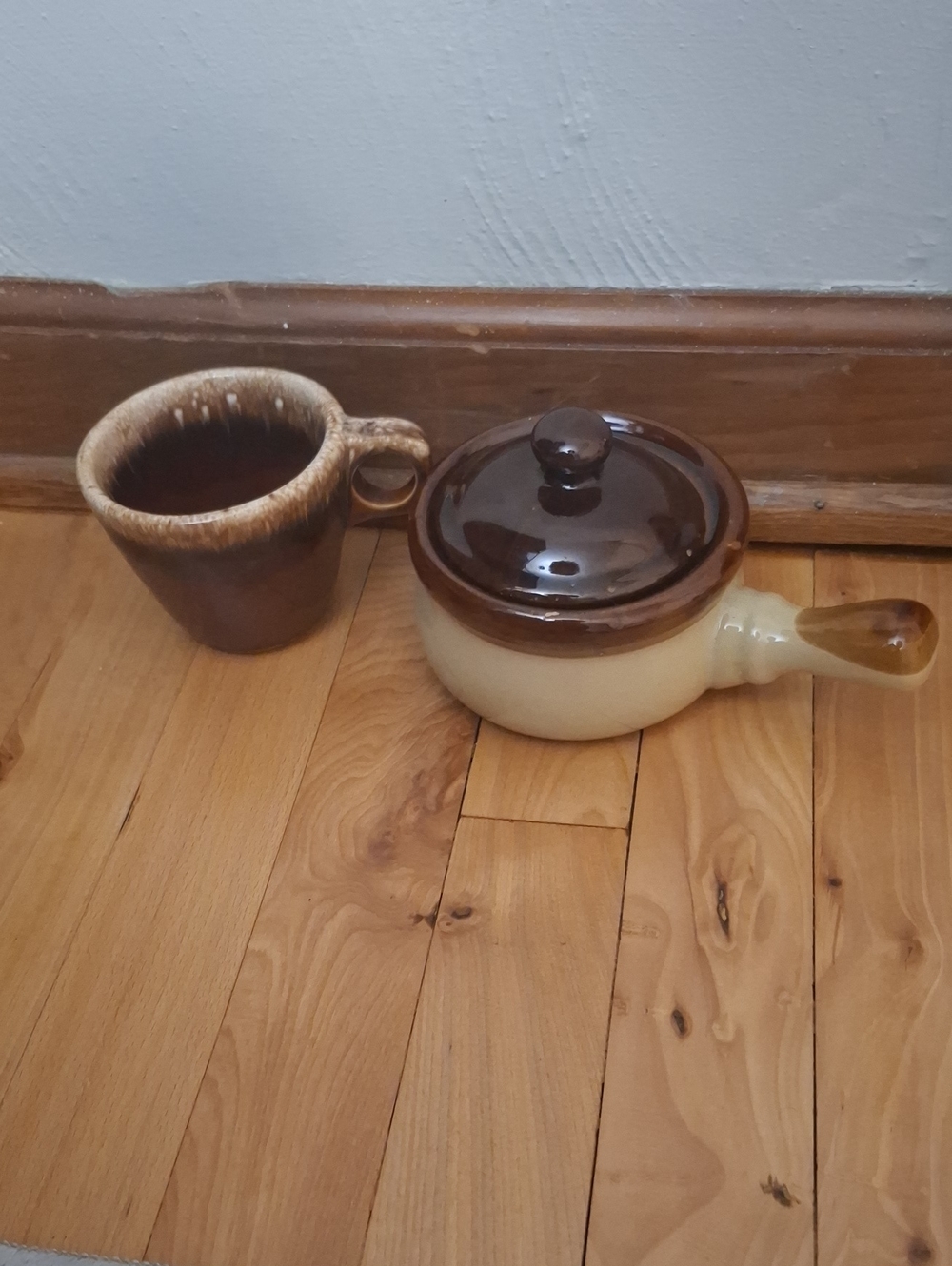 Brown and Cream Ceramic Saucepan with Lid - Home Kitchen
